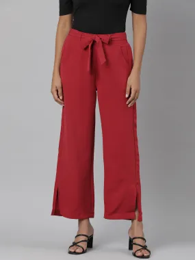 Women Fuchsia Solid Parallel Trousers