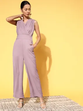 Women Lavender Wrap Gathered Jumpsuit