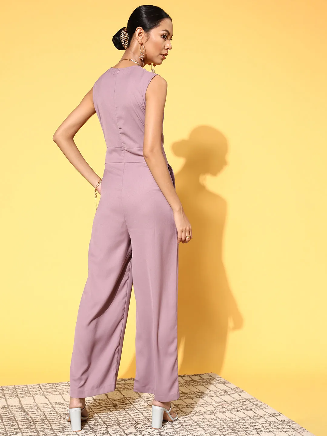 Women Lavender Wrap Gathered Jumpsuit