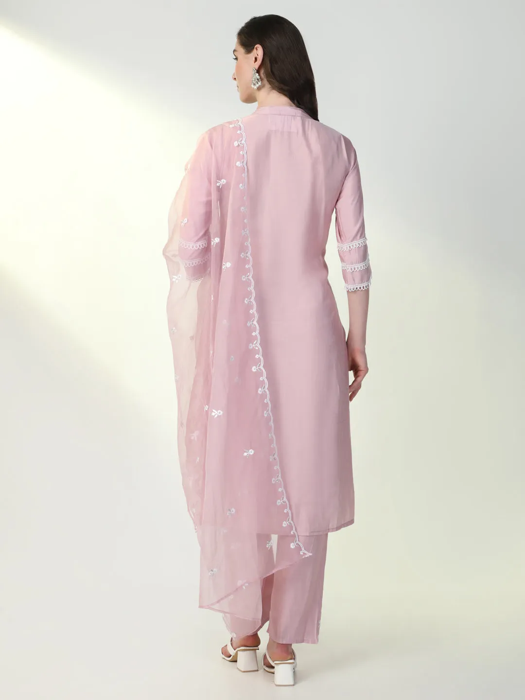 Women Pink Solid Kurta Set with Dupatta