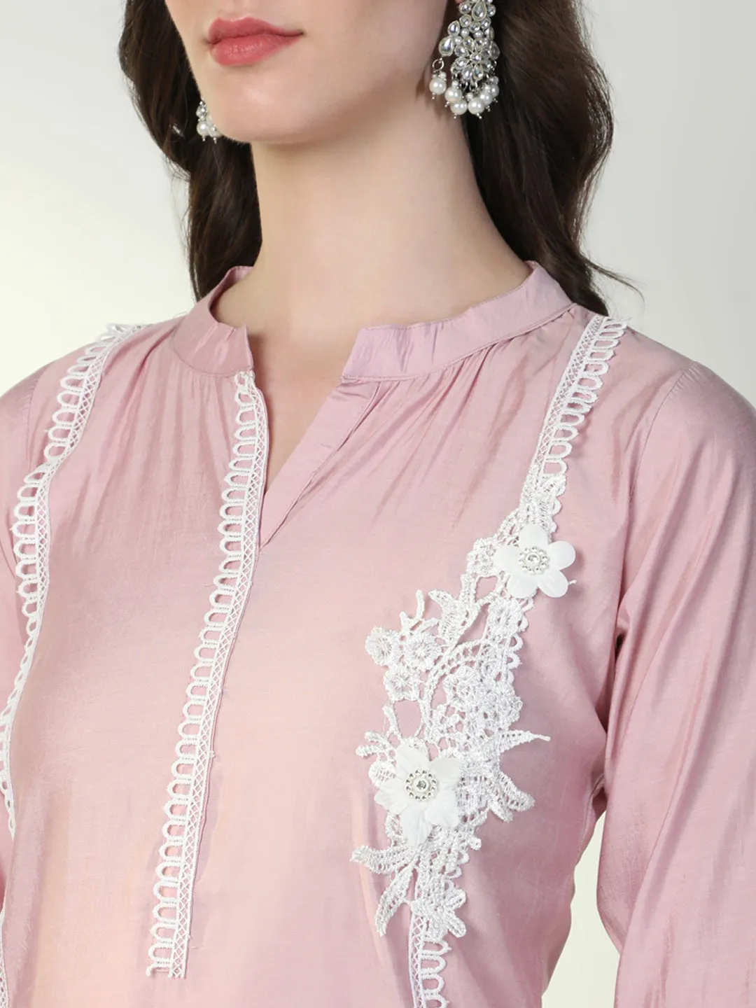 Women Pink Solid Kurta Set with Dupatta