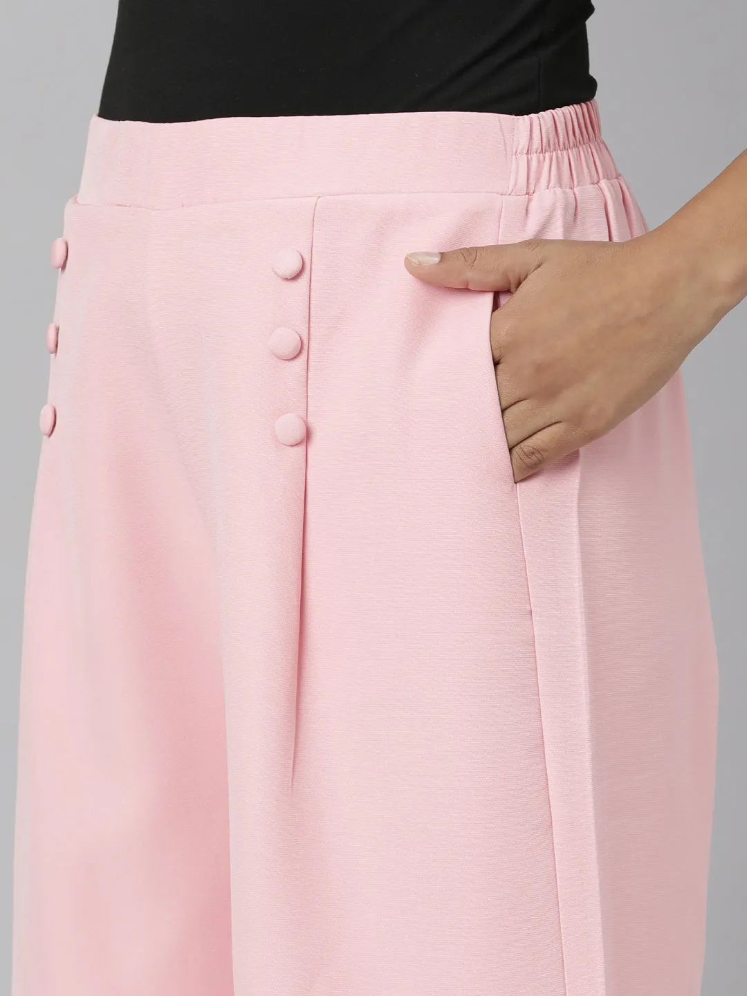 Women Pink Solid Parallel Trousers