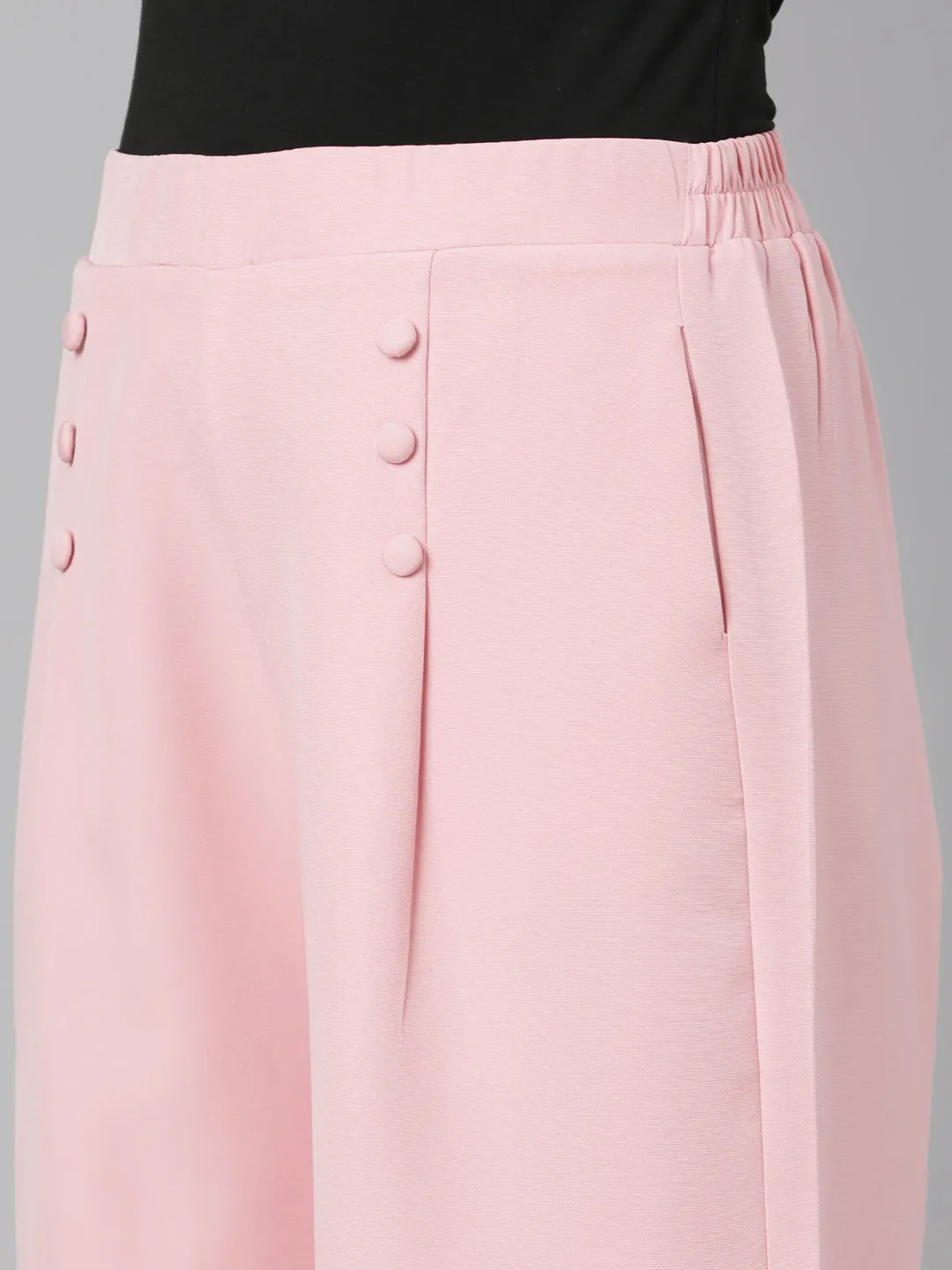 Women Pink Solid Parallel Trousers