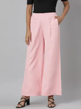 Women Pink Solid Parallel Trousers