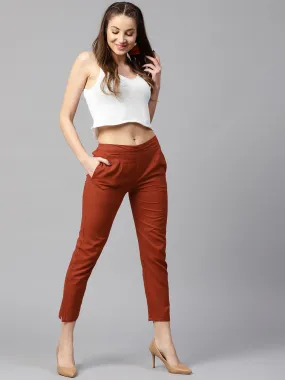 Women Red Solid Trousers