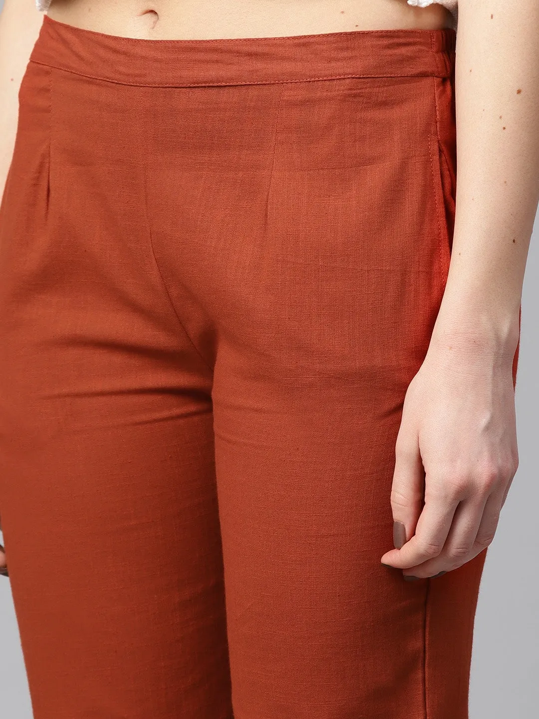 Women Red Solid Trousers