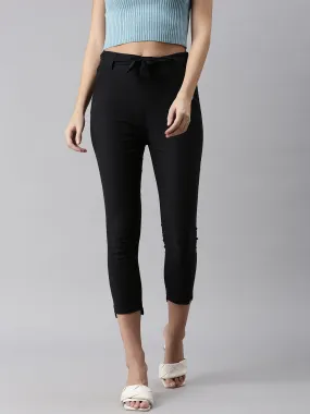 Women's Black Solid Trouser