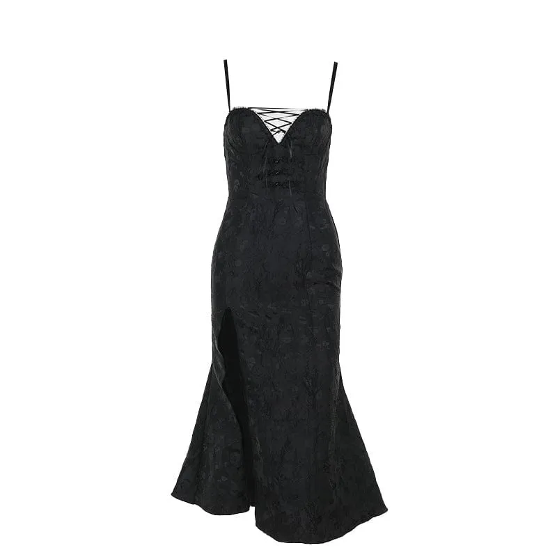 Women's Gothic Lace-up Side Slit Slip Dress