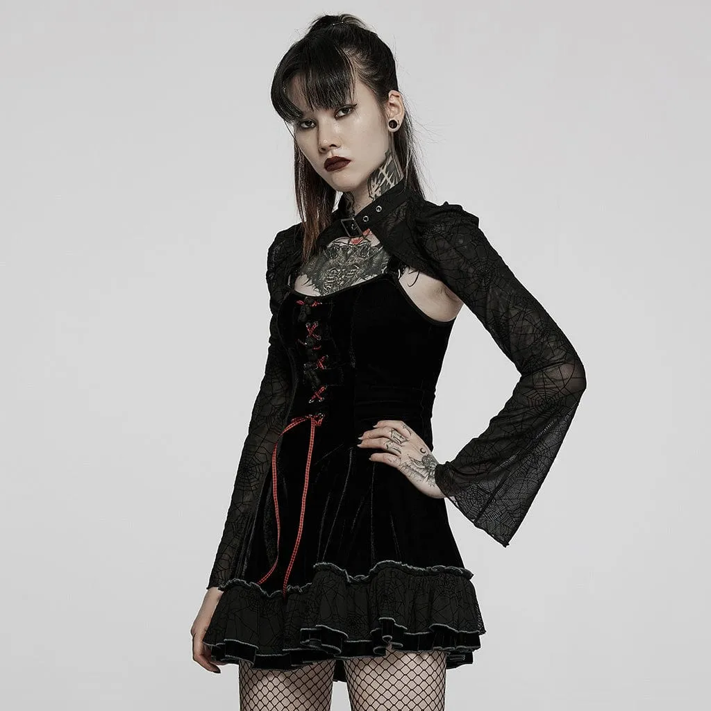 Women's Gothic Lacing-up Velet Slip Dress with Lace Cape