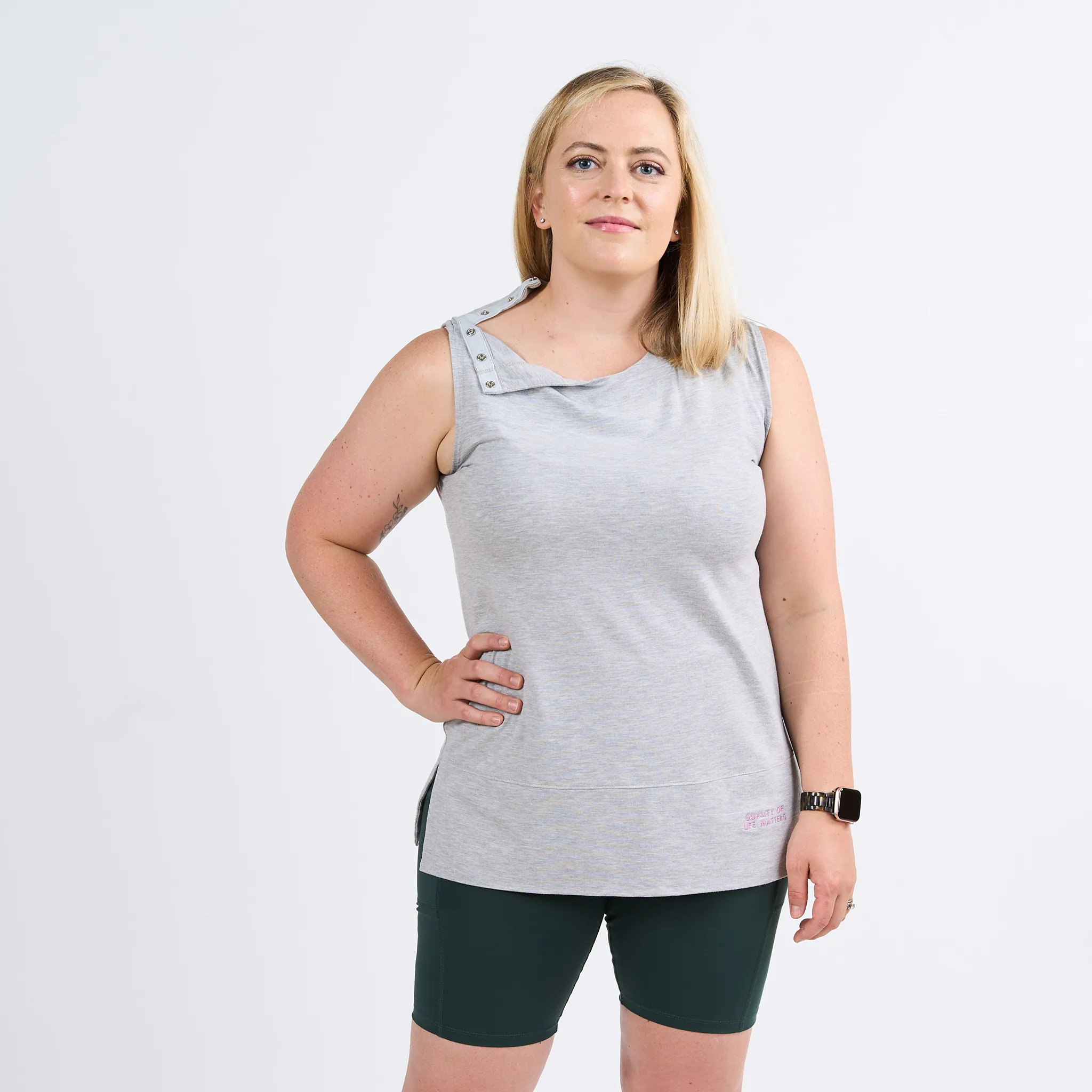 Women’s Gray Chemotherapy Tank Top with Custom Embroidery