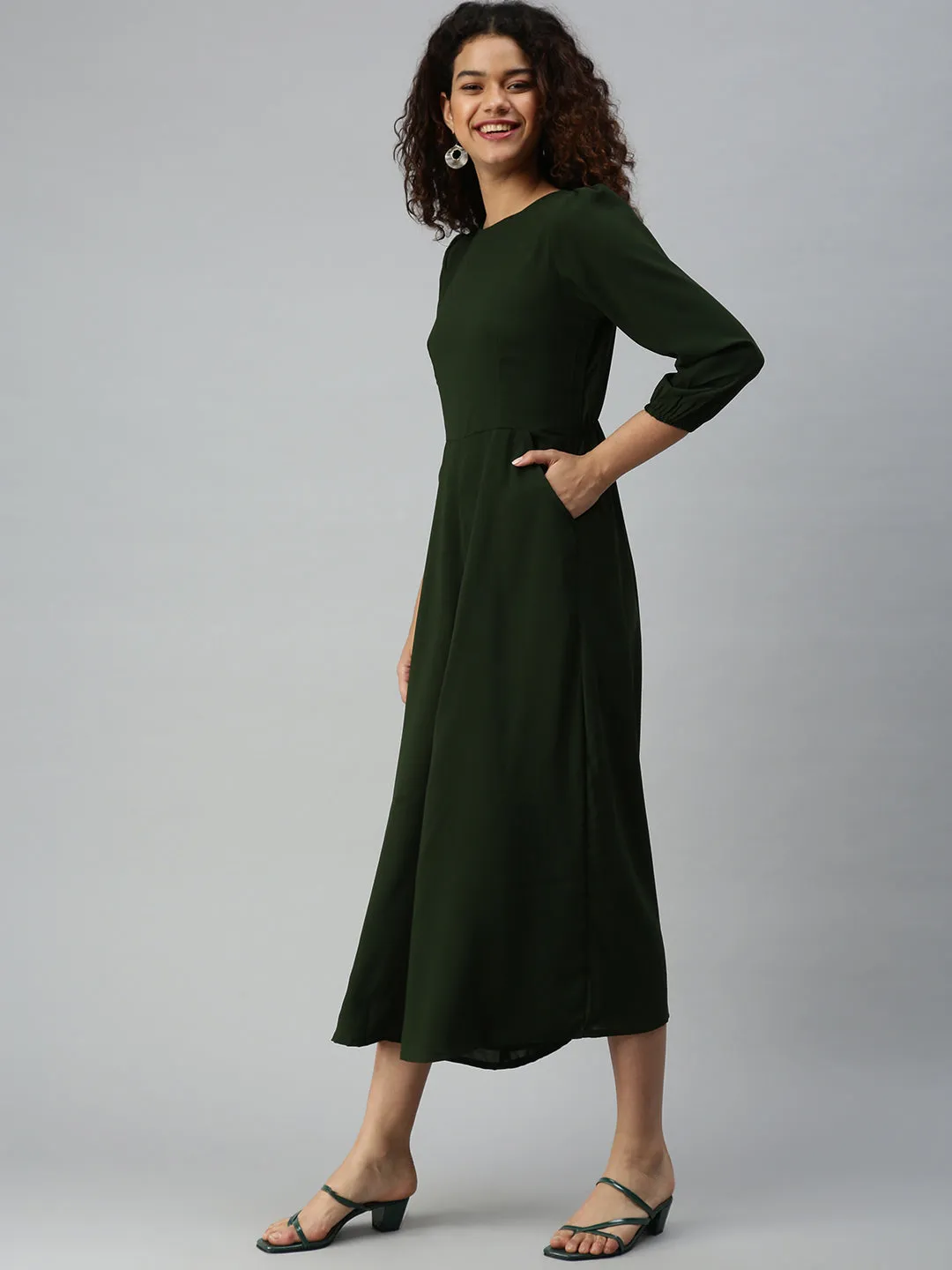 Women's Olive Solid Jumpsuit