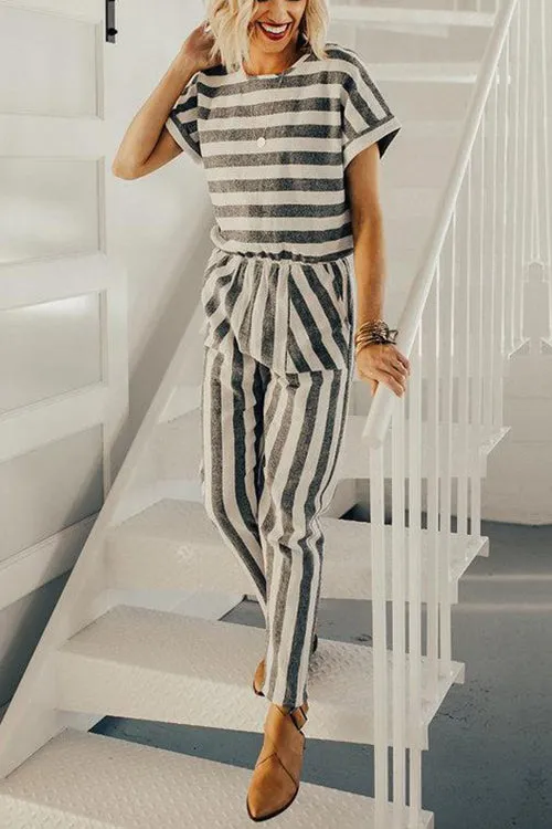 You Are My Sunshine White&Grey Stripe Jumpsuit