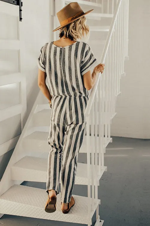 You Are My Sunshine White&Grey Stripe Jumpsuit